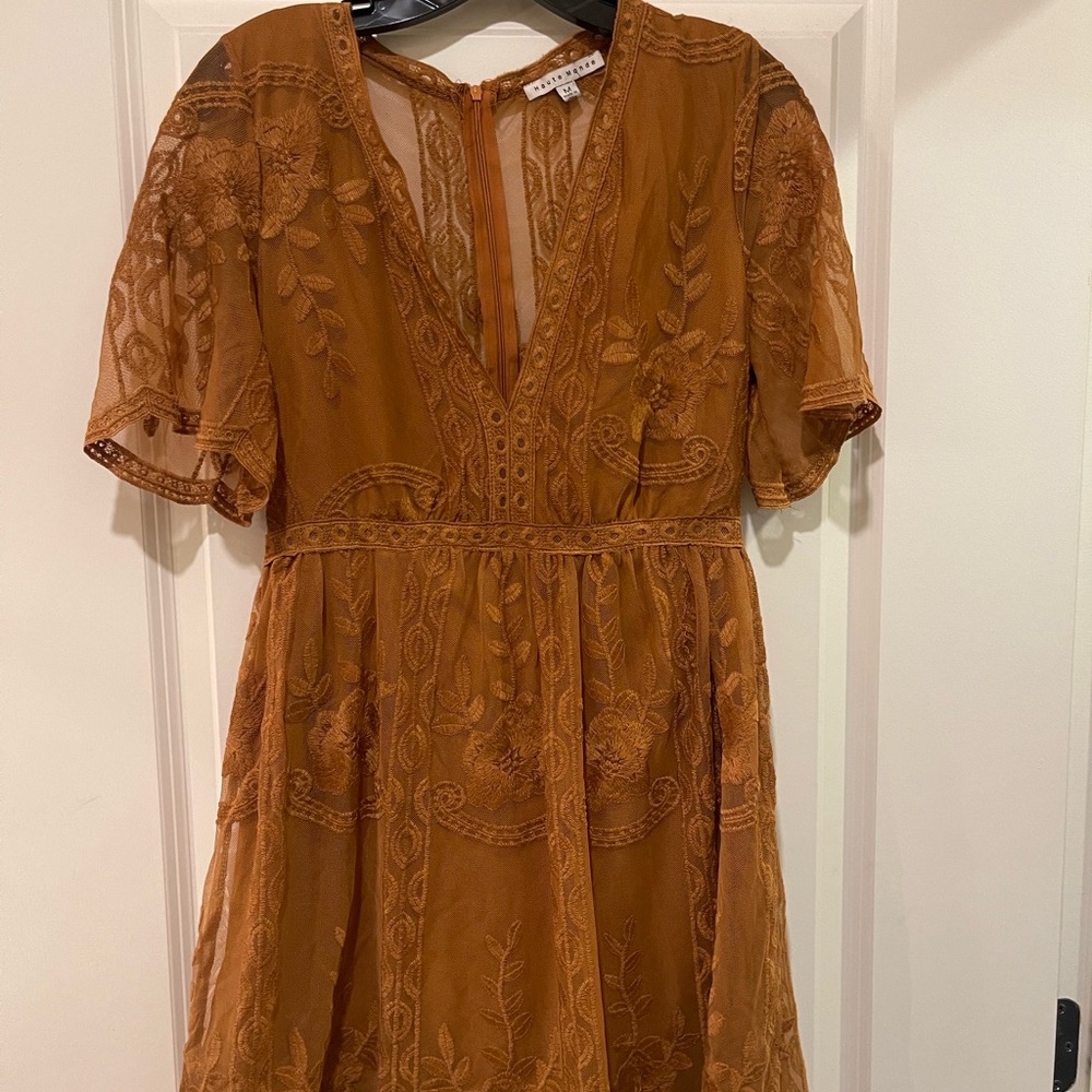 Worn once! Burnt orange lace mini dress!